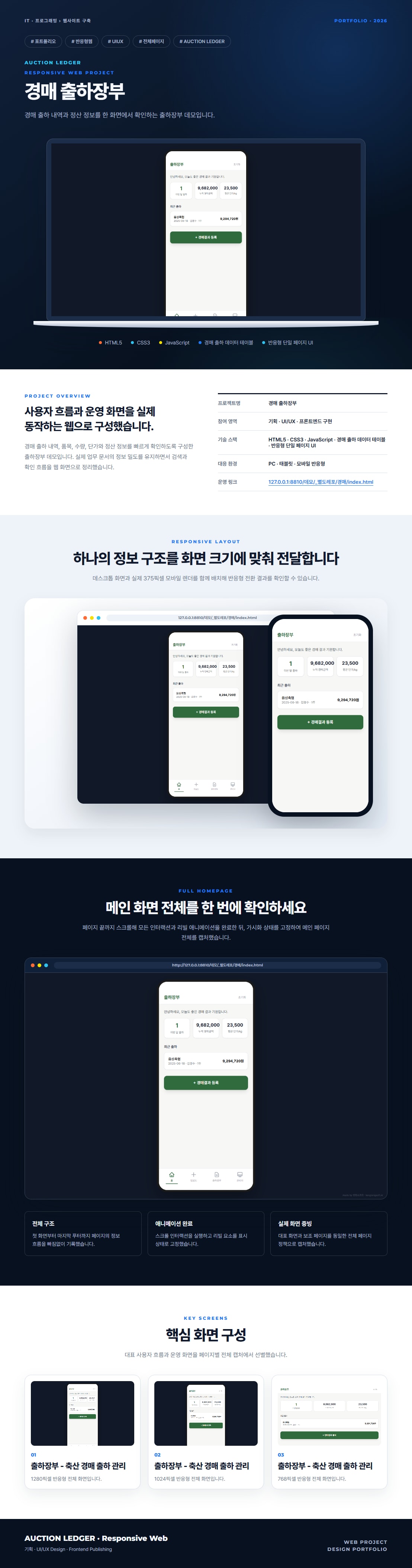 경매 출하장부 프로젝트 전체 화면 포트폴리오 보드