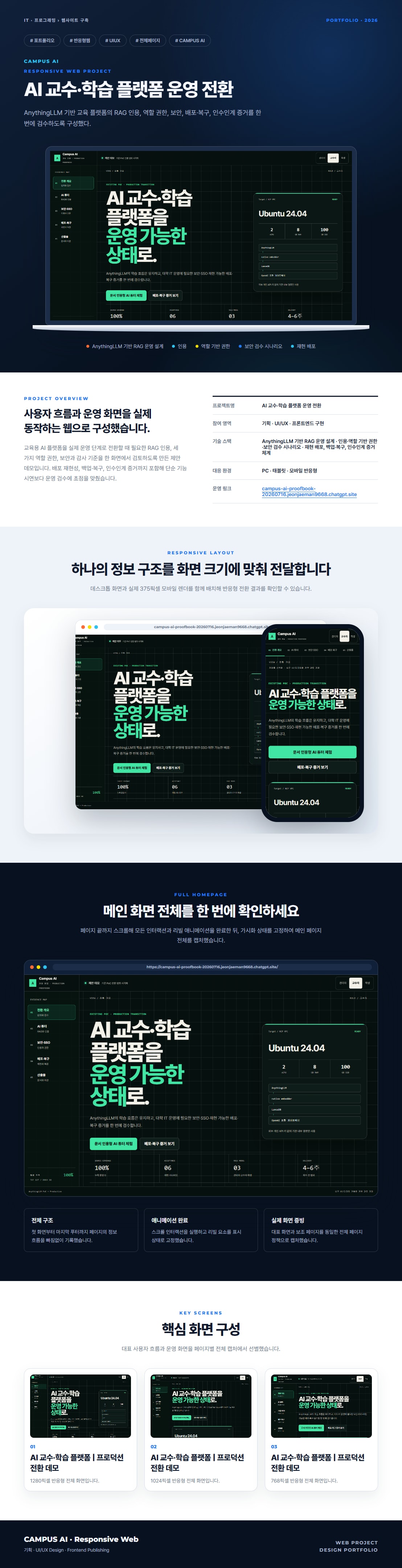 AI 교수·학습 플랫폼 운영 전환 프로젝트 전체 화면 포트폴리오 보드