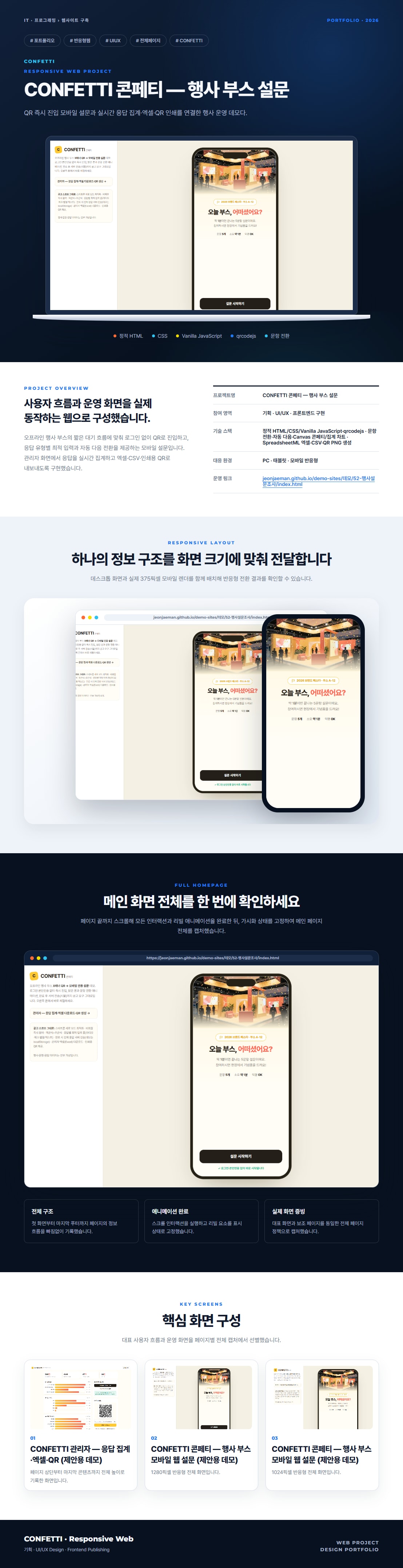 CONFETTI 콘페티 — 행사 부스 설문 프로젝트 전체 화면 포트폴리오 보드