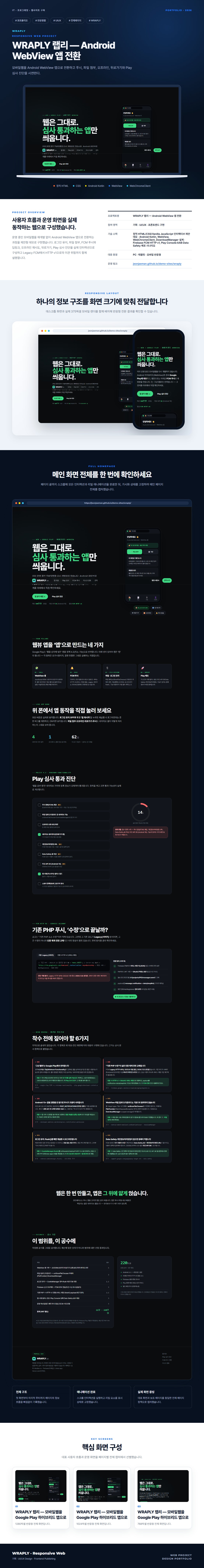 WRAPLY 랩리 — Android WebView 앱 전환 프로젝트 전체 화면 포트폴리오 보드